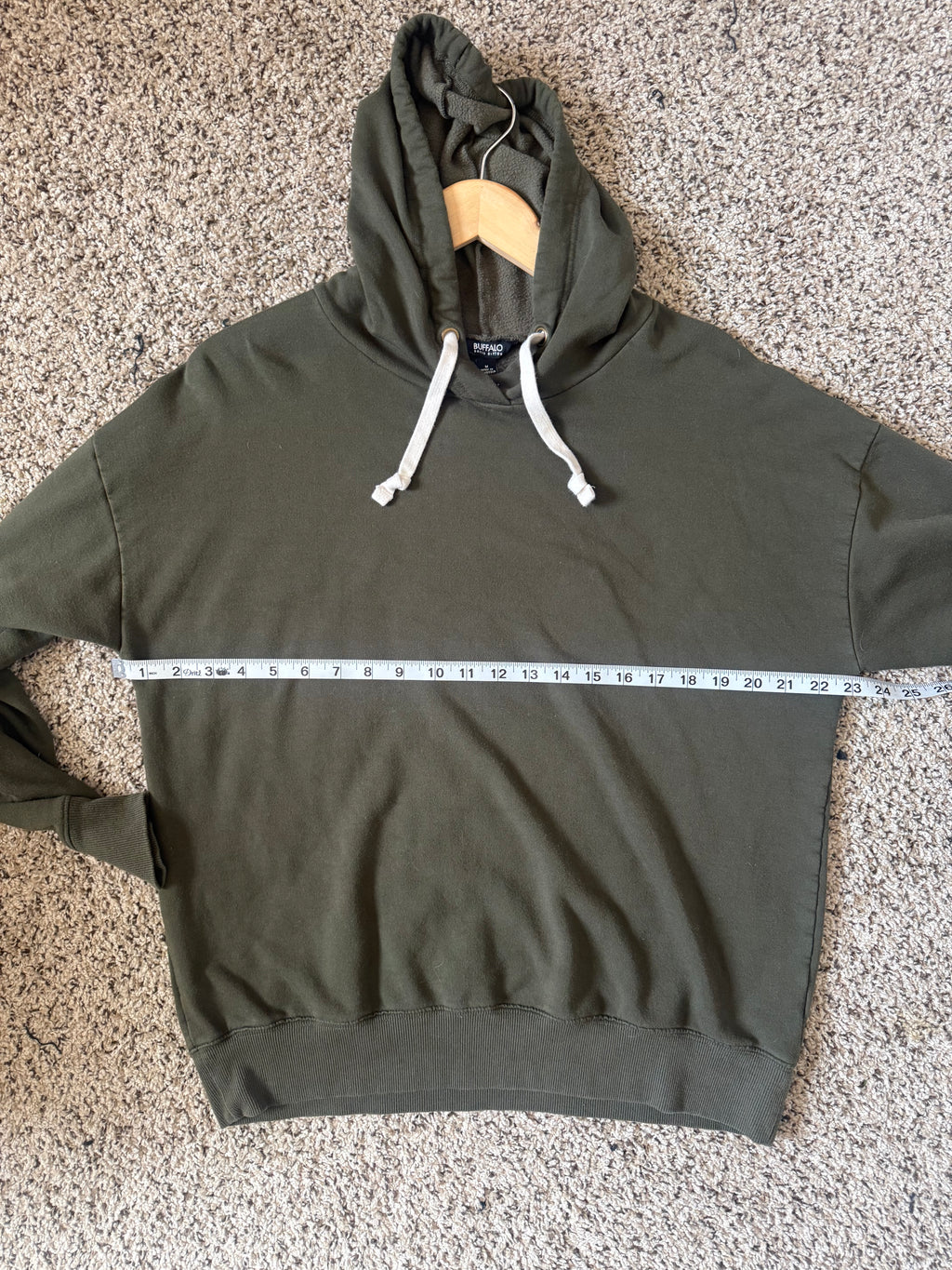 Buffalo David Bitton 70% Viscose 16% Cotton 11% Polyester 3% Elastane M Forest Green With White Drawstring Hoodie