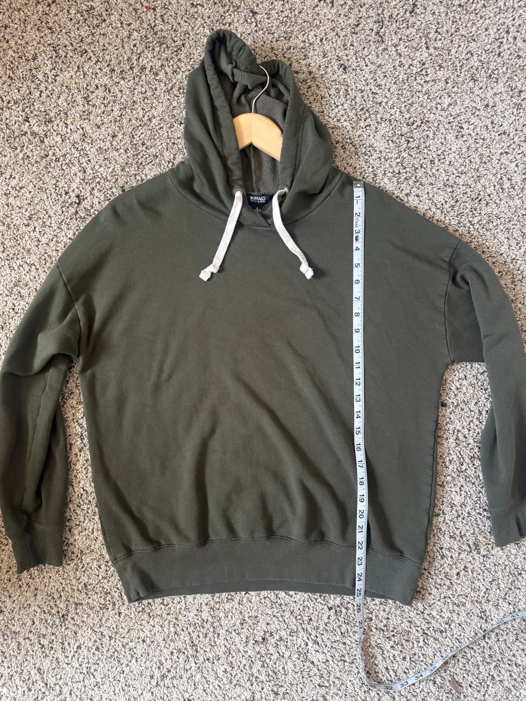 Buffalo David Bitton 70% Viscose 16% Cotton 11% Polyester 3% Elastane M Forest Green With White Drawstring Hoodie