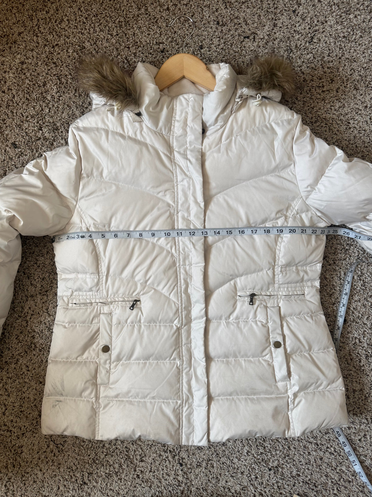 Larry Levine 50% Down 50% Waterfowl XL White Hooded Puffer Coat