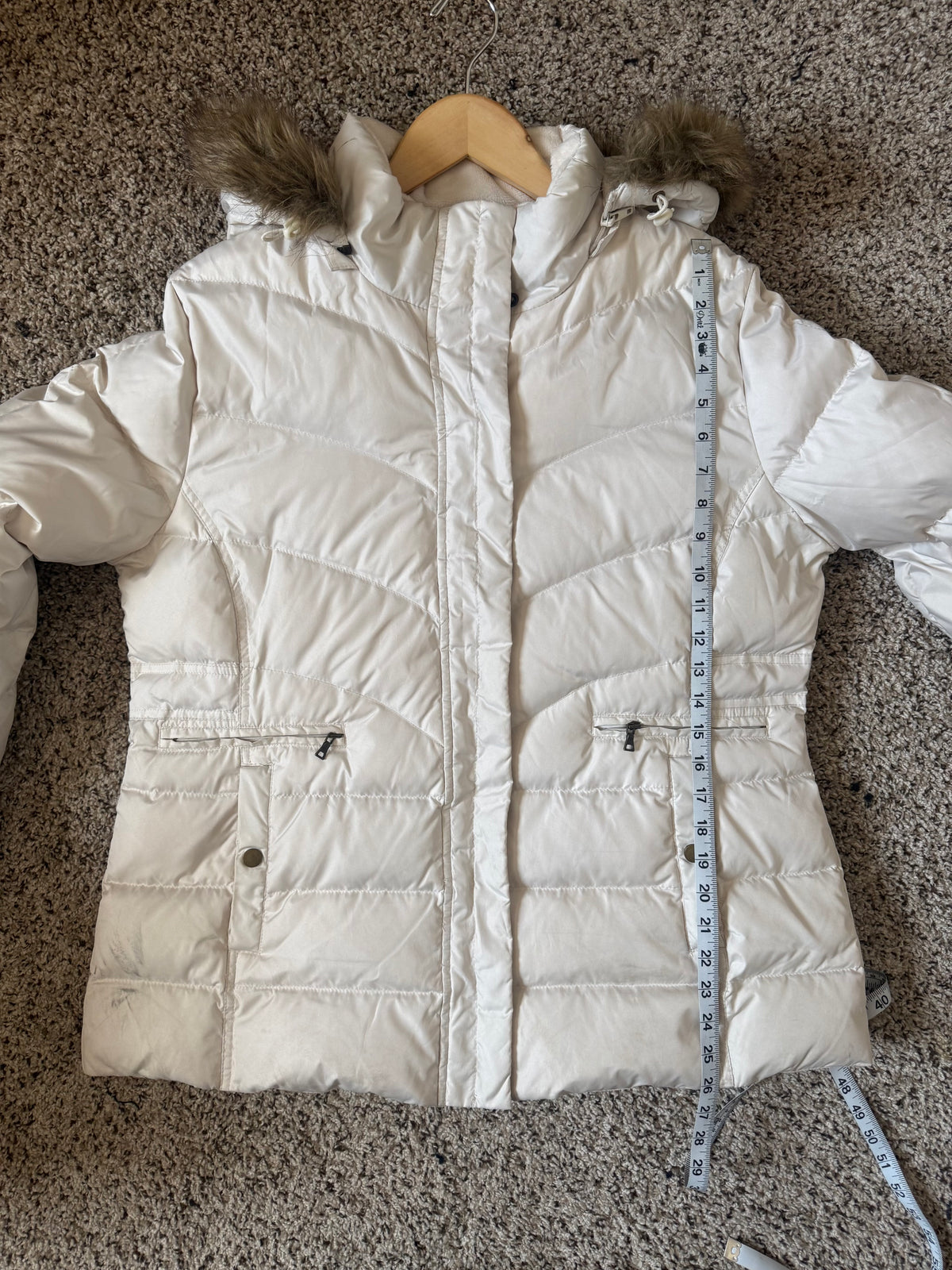 Larry Levine 50% Down 50% Waterfowl XL White Hooded Puffer Coat