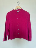Chico's 82% Silk 15% Rayon 3% Cotton Size 2 (L, Size 12) Magenta Button Down with Flower Detail