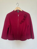 Zoe D. 100% Wool Petite L Red Zip Up Jacket with Rose Detail