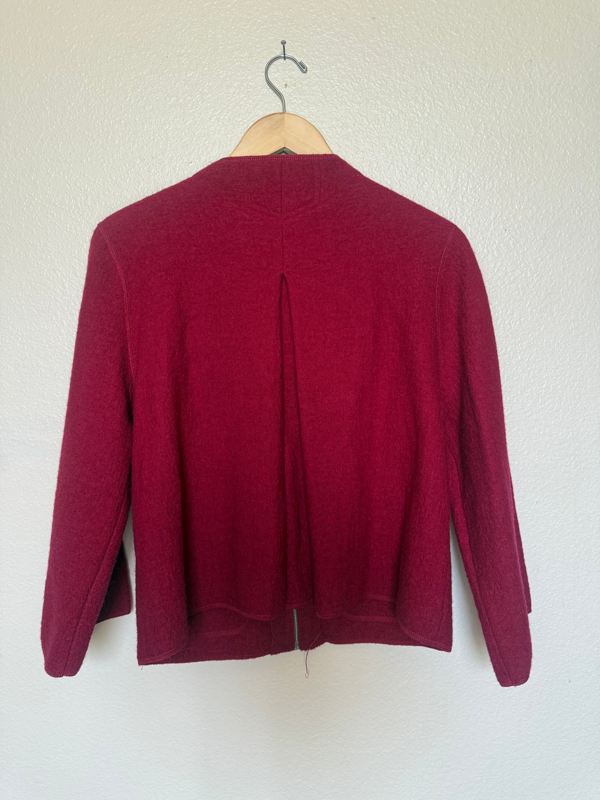 Zoe D. 100% Wool Petite L Red Zip Up Jacket with Rose Detail