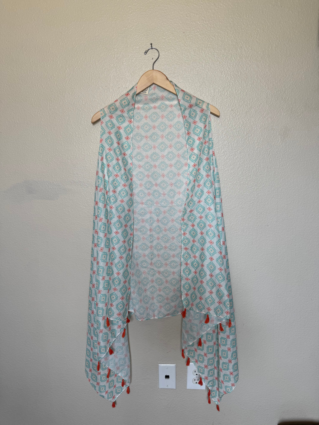 Grace & Emma 100% Viscose One Size White/Teal/Orange Flowy Tank Top Cardigan