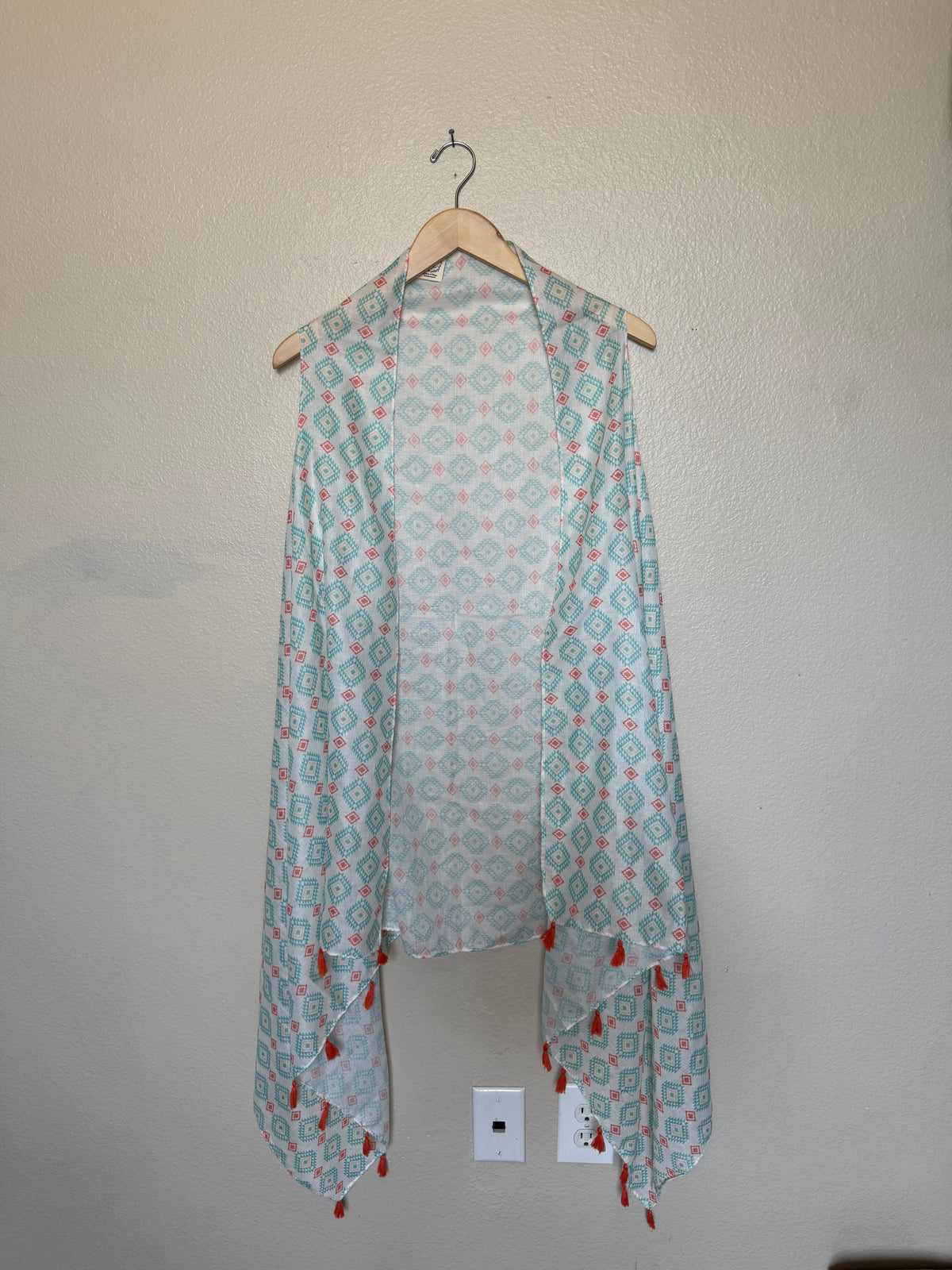Grace & Emma 100% Viscose One Size White/Teal/Orange Flowy Tank Top Cardigan