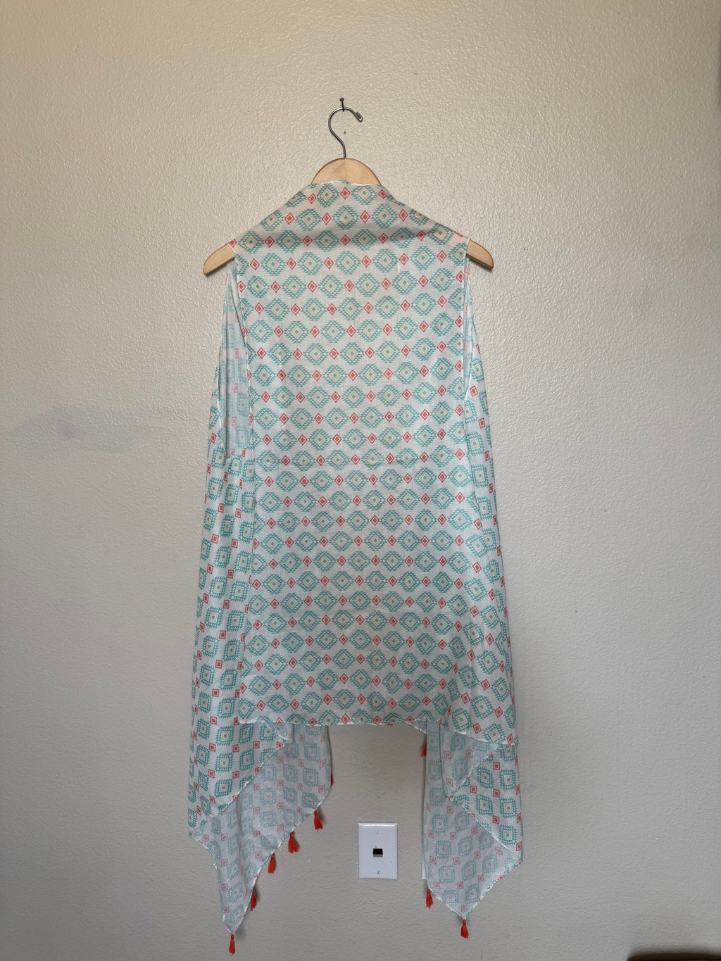 Grace & Emma 100% Viscose One Size White/Teal/Orange Flowy Tank Top Cardigan