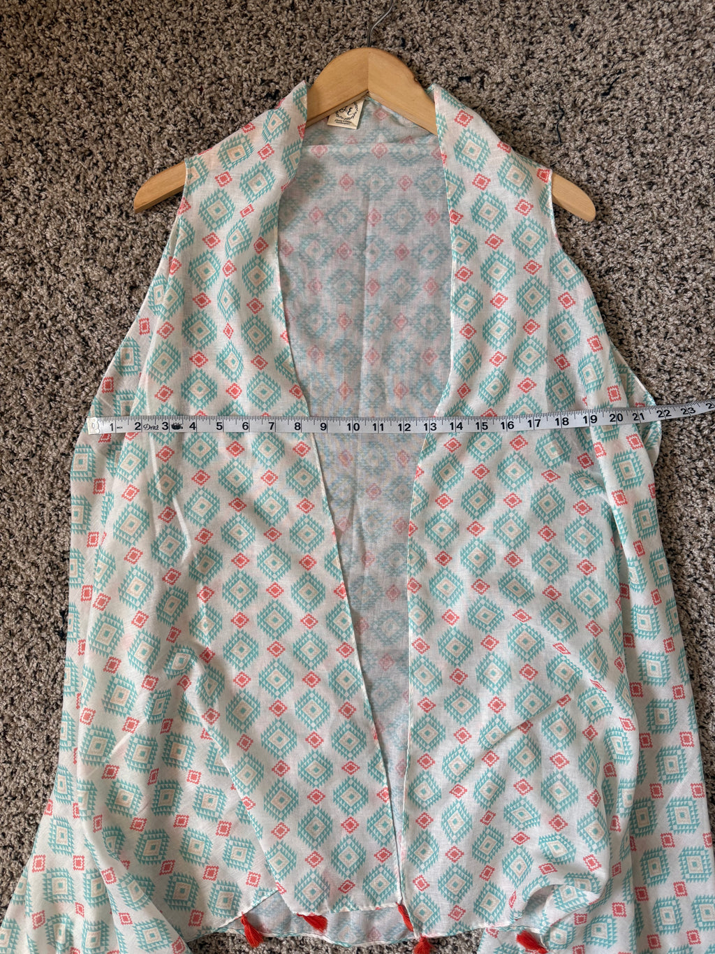 Grace & Emma 100% Viscose One Size White/Teal/Orange Flowy Tank Top Cardigan