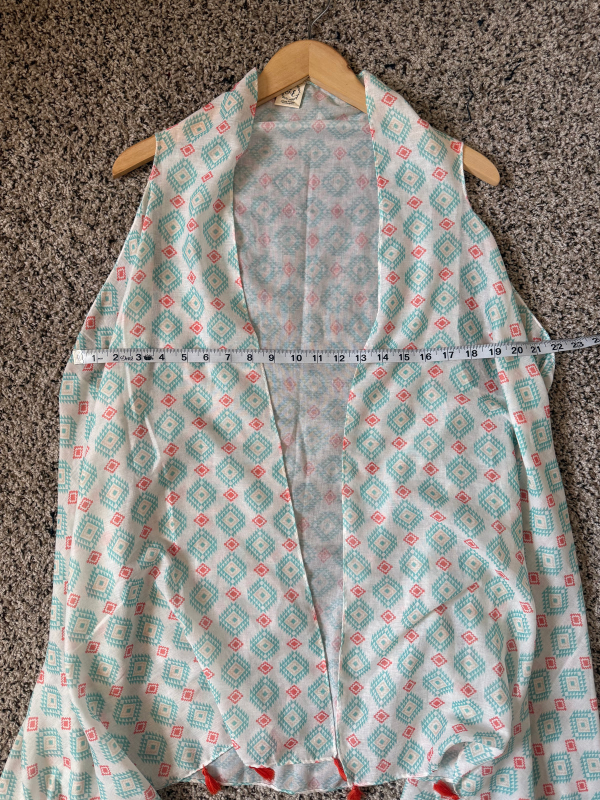 Grace & Emma 100% Viscose One Size White/Teal/Orange Flowy Tank Top Cardigan