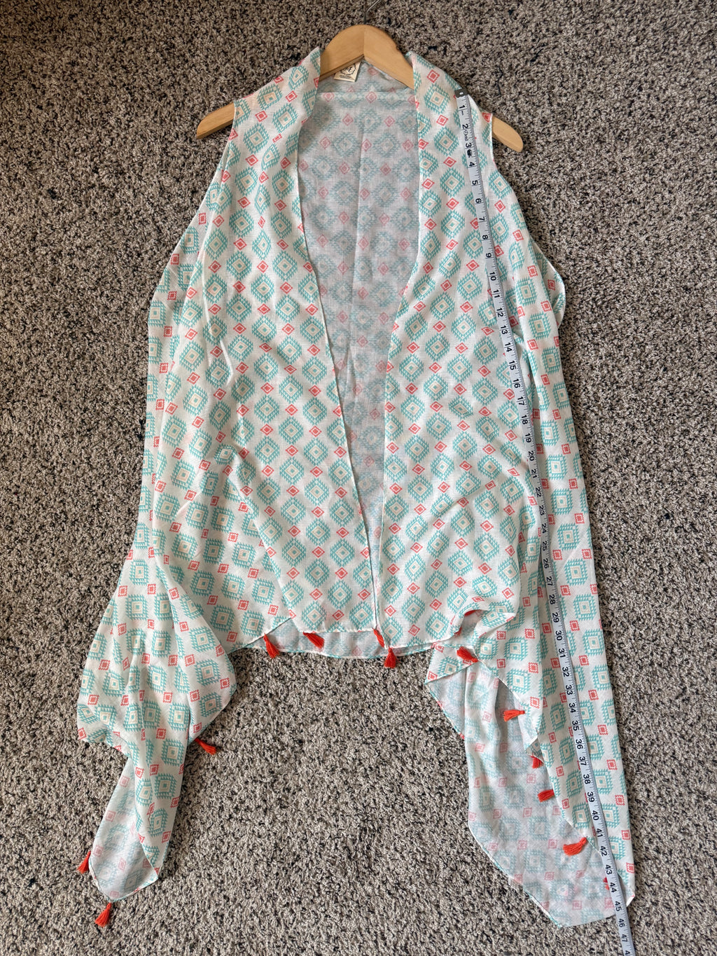 Grace & Emma 100% Viscose One Size White/Teal/Orange Flowy Tank Top Cardigan