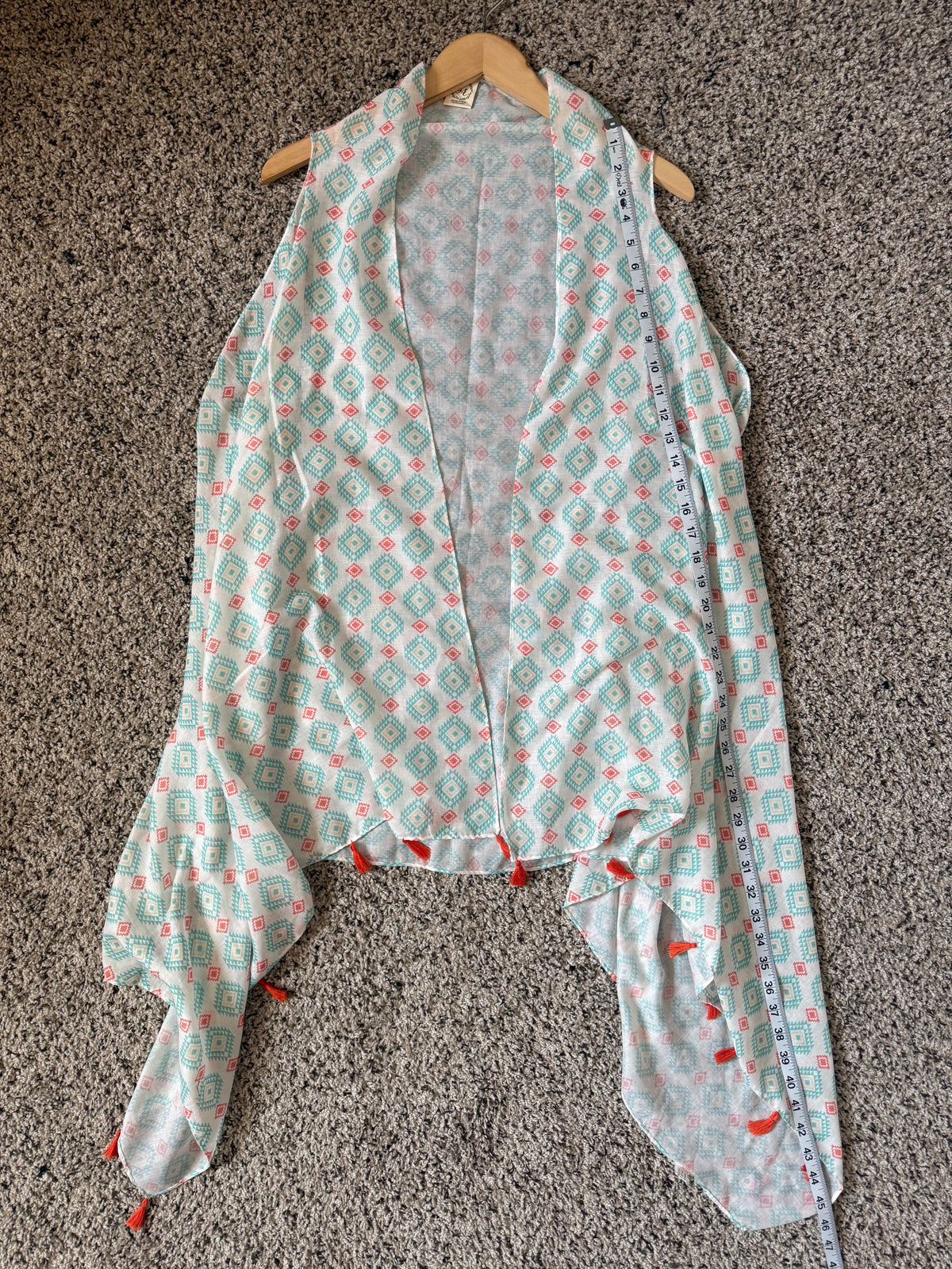 Grace & Emma 100% Viscose One Size White/Teal/Orange Flowy Tank Top Cardigan