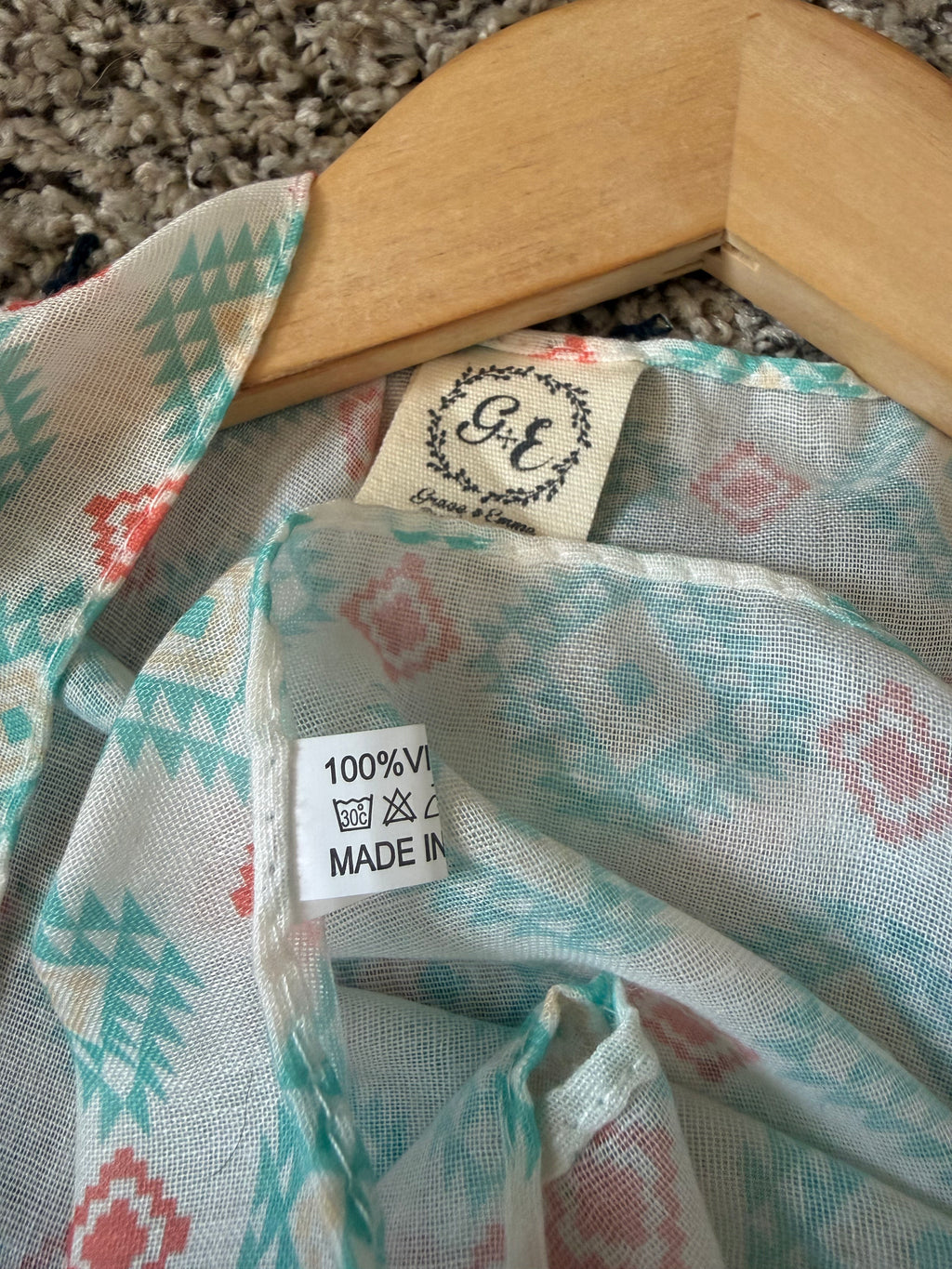 Grace & Emma 100% Viscose One Size White/Teal/Orange Flowy Tank Top Cardigan