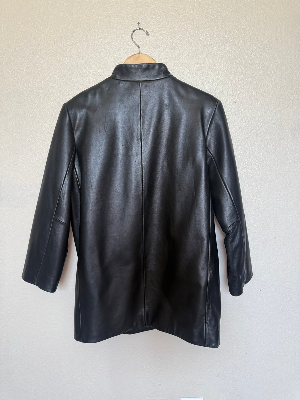 L.N.R 100% Genuine Leather S Black 3/4 Sleeve Button Down Jacket