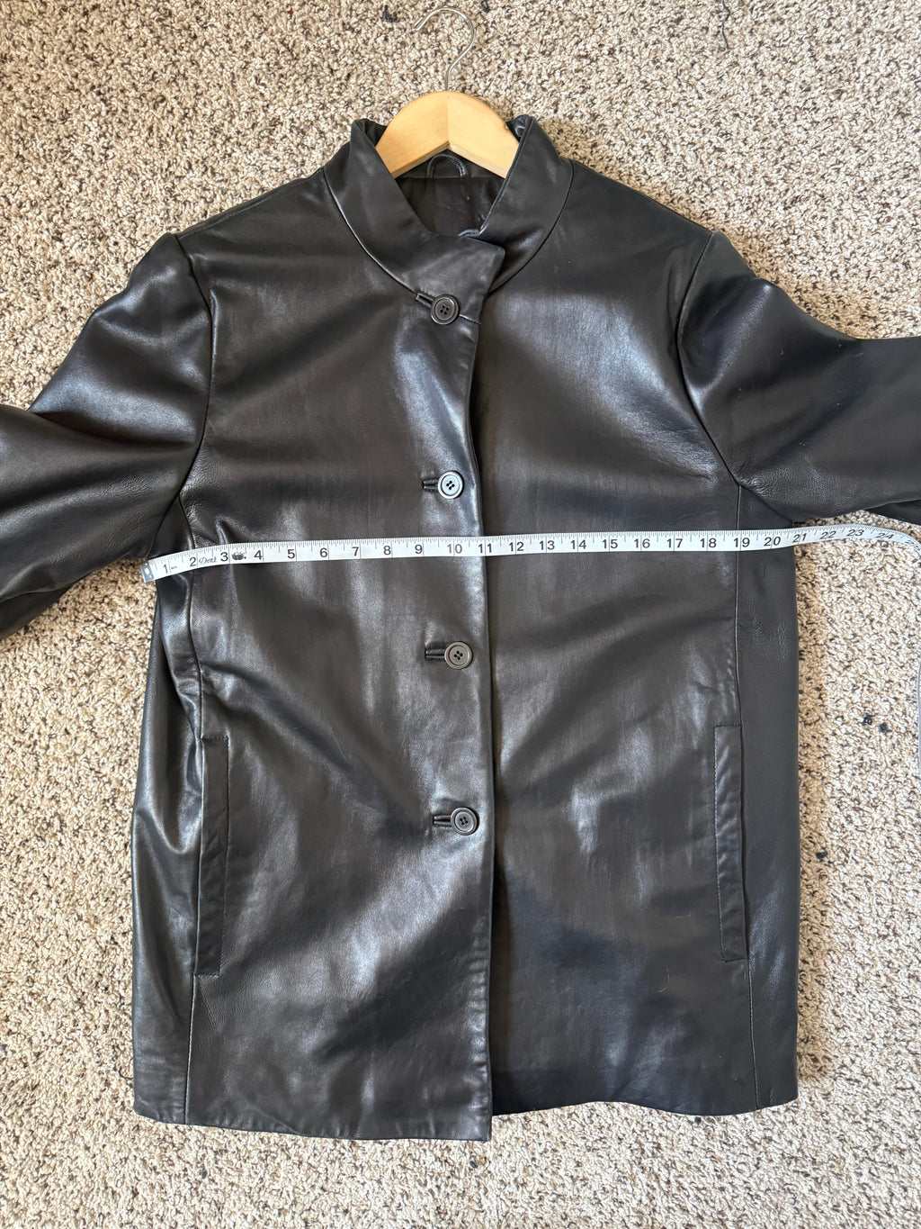 L.N.R 100% Genuine Leather S Black 3/4 Sleeve Button Down Jacket