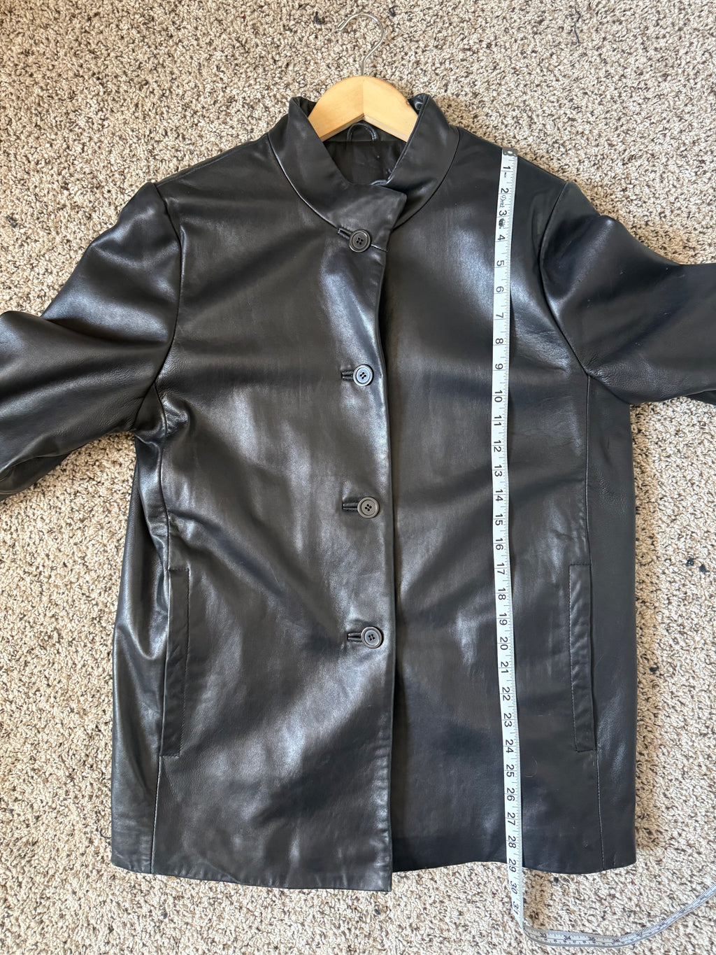 L.N.R 100% Genuine Leather S Black 3/4 Sleeve Button Down Jacket