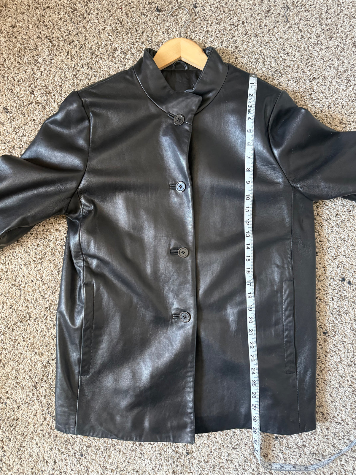 L.N.R 100% Genuine Leather S Black 3/4 Sleeve Button Down Jacket
