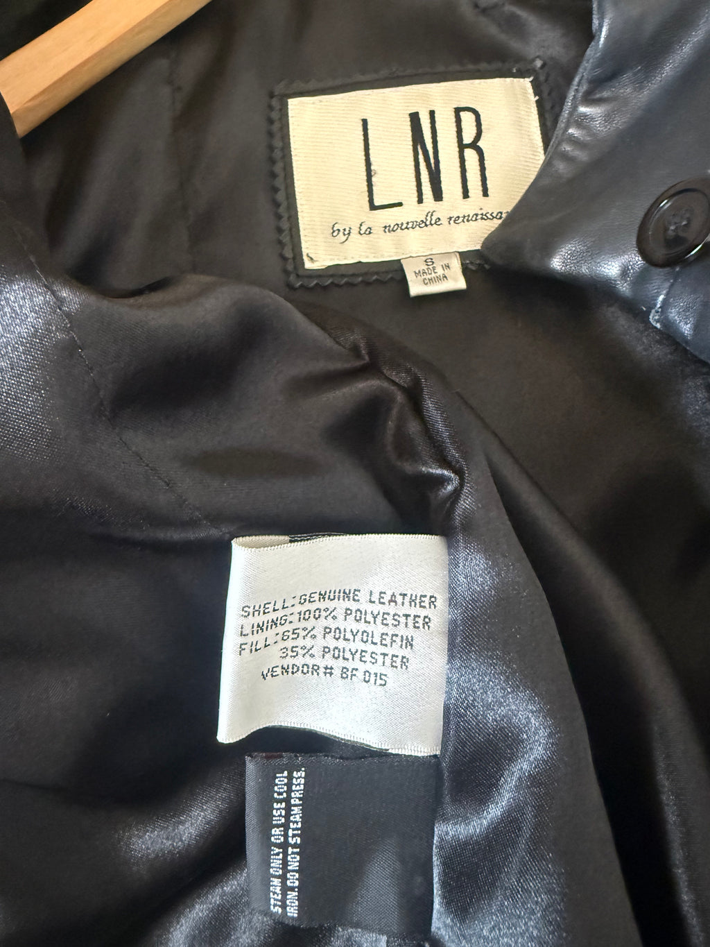 L.N.R 100% Genuine Leather S Black 3/4 Sleeve Button Down Jacket