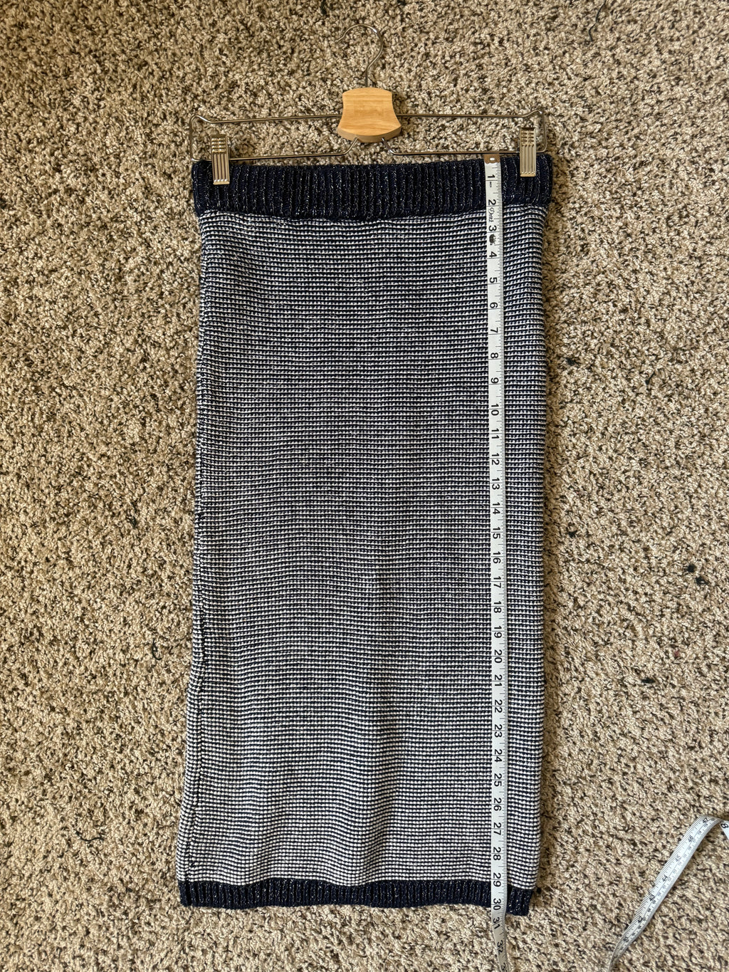 Eva Mendes 97% Cotton 2% Nylon 1% Metallic S Sparkly Navy Blue and White Skirt/Dress