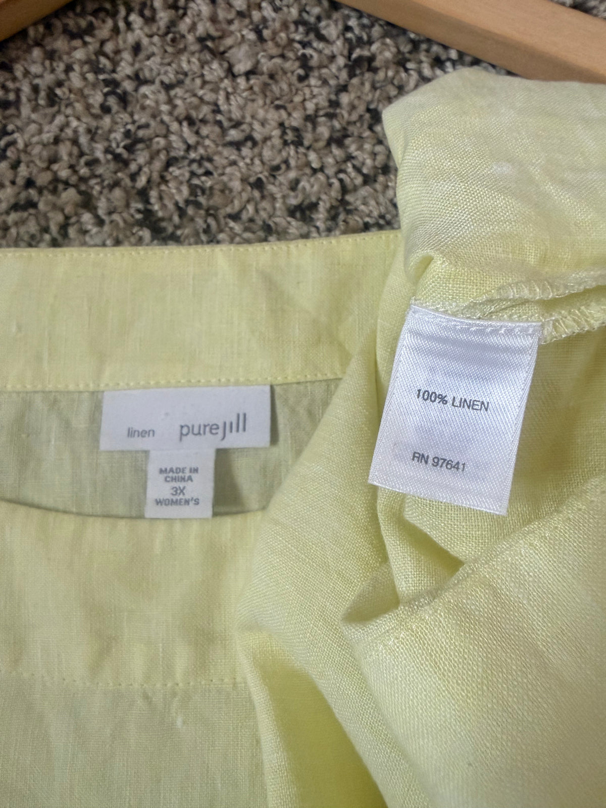 Pure Jill 100% Linen 3X Pastel Yellow Short Sleeve Crew Neck