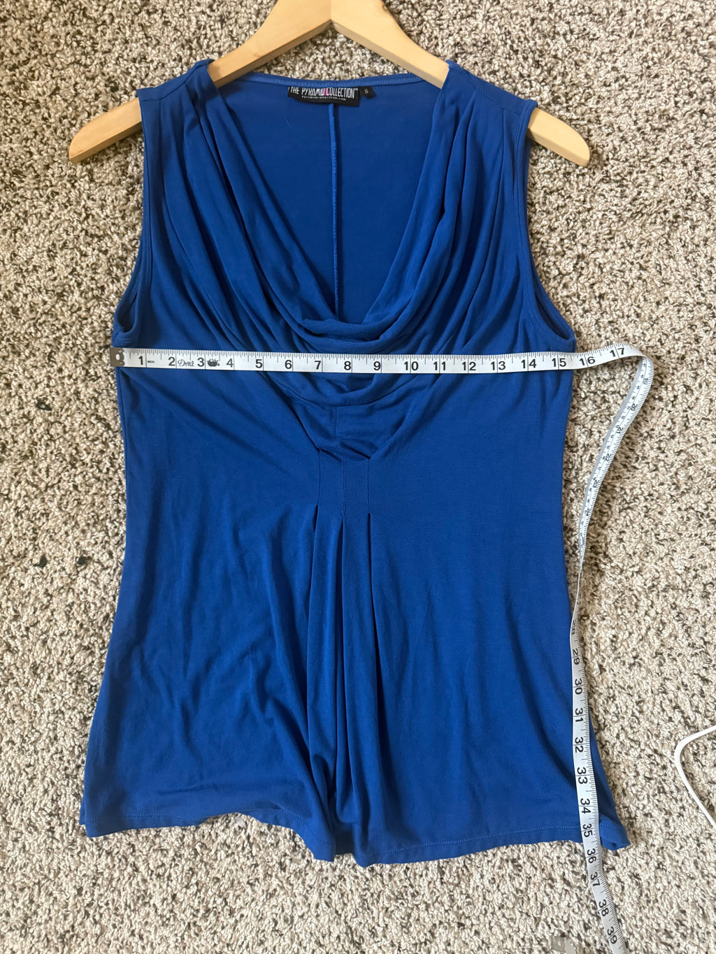 The Pyramid Collection 92% Rayon 8% Spandex S Royal Blue Cowl Neck Tank Top