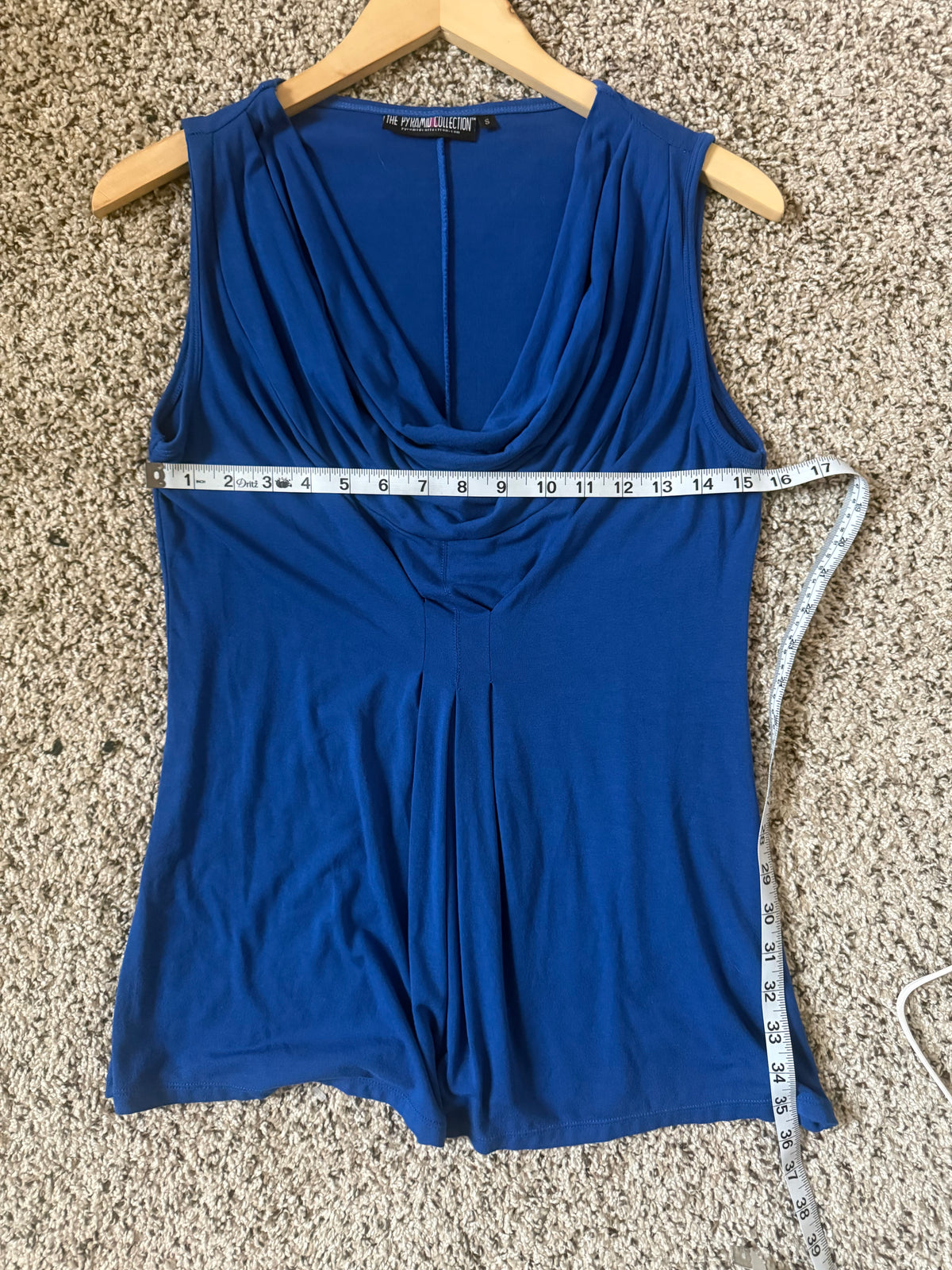 The Pyramid Collection 92% Rayon 8% Spandex S Royal Blue Cowl Neck Tank Top