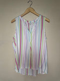 Crown & Ivy 97% Rayon 3% Spandex L Pastel Purple Green Red and Blue Striped V-Neck Tank Top
