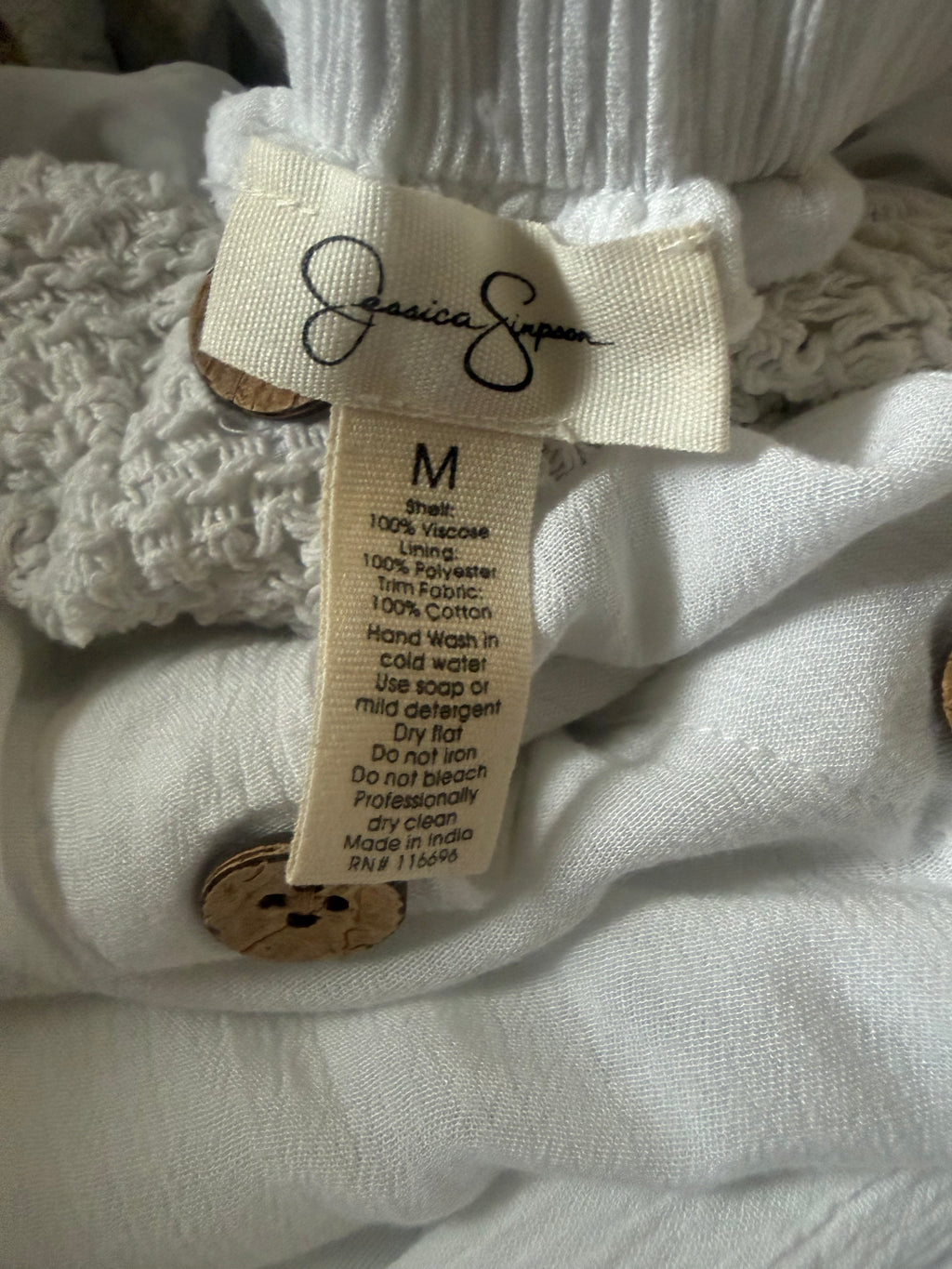 Jessica Simpson 100% Viscose M White Button Down Sundress