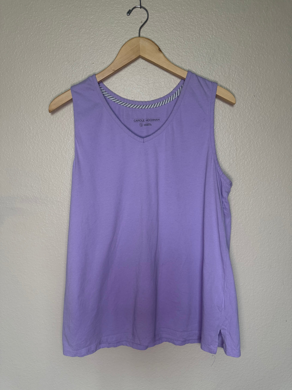 Carole Hochman 100% Cotton L Pastel Purple V-Neck Tank Top