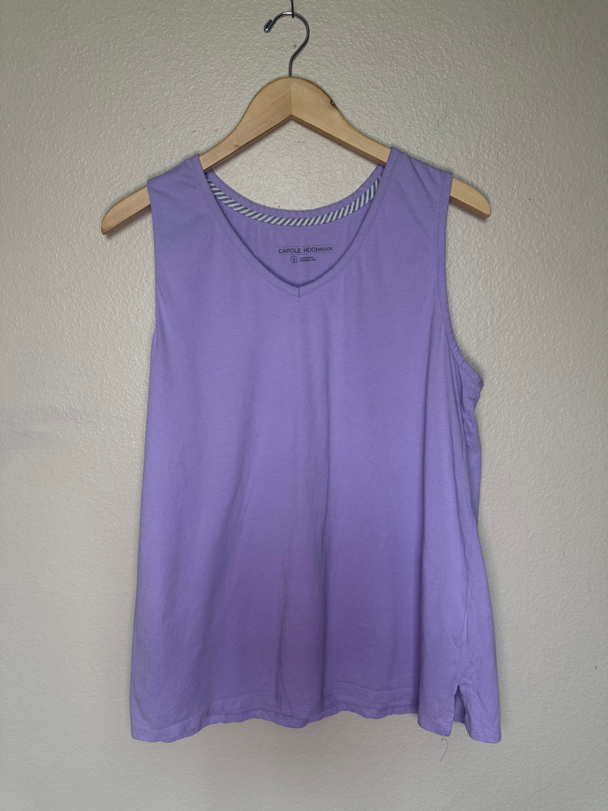 Carole Hochman 100% Cotton L Pastel Purple V-Neck Tank Top