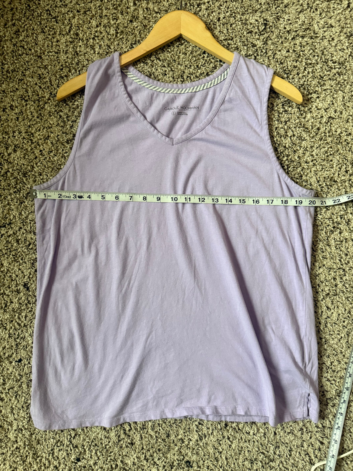 Carole Hochman 100% Cotton L Pastel Purple V-Neck Tank Top