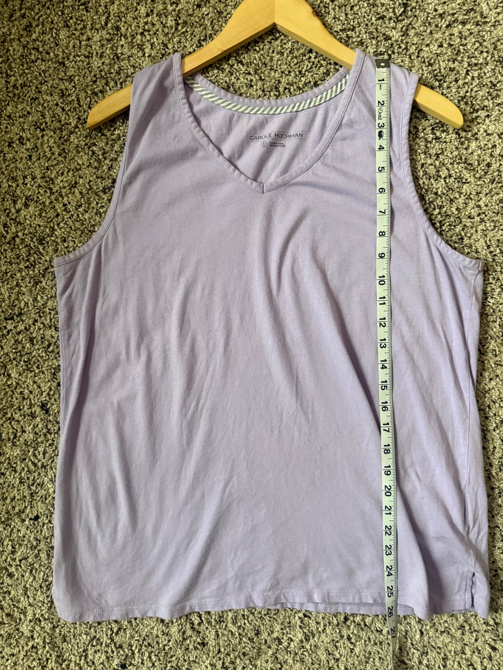 Carole Hochman 100% Cotton L Pastel Purple V-Neck Tank Top