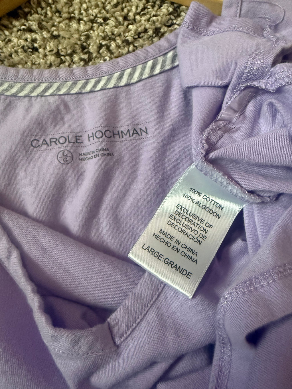 Carole Hochman 100% Cotton L Pastel Purple V-Neck Tank Top