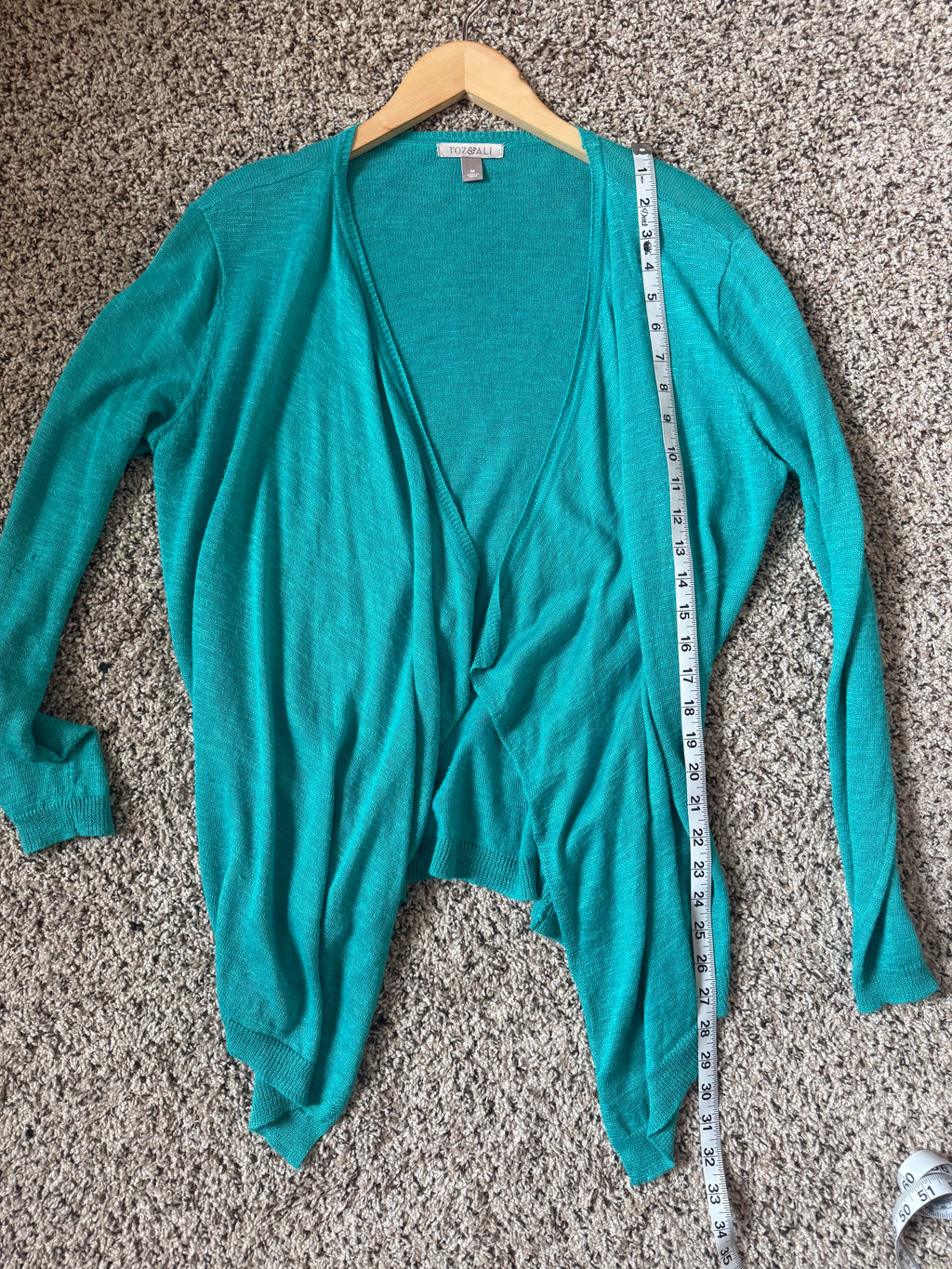 Roz & Ali 55% Ramie 45% Rayon M Teal Cardigan