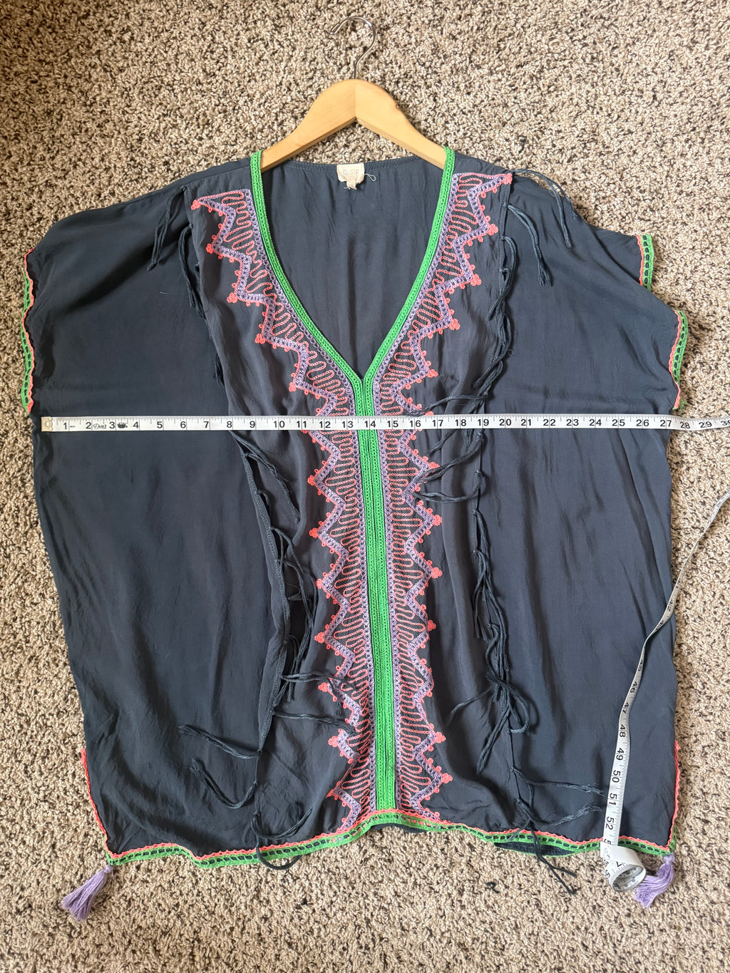 Surf Gypsy 100% Rayon M Navy Blue with Pink Purple and Green Embroidery Short Sleeve