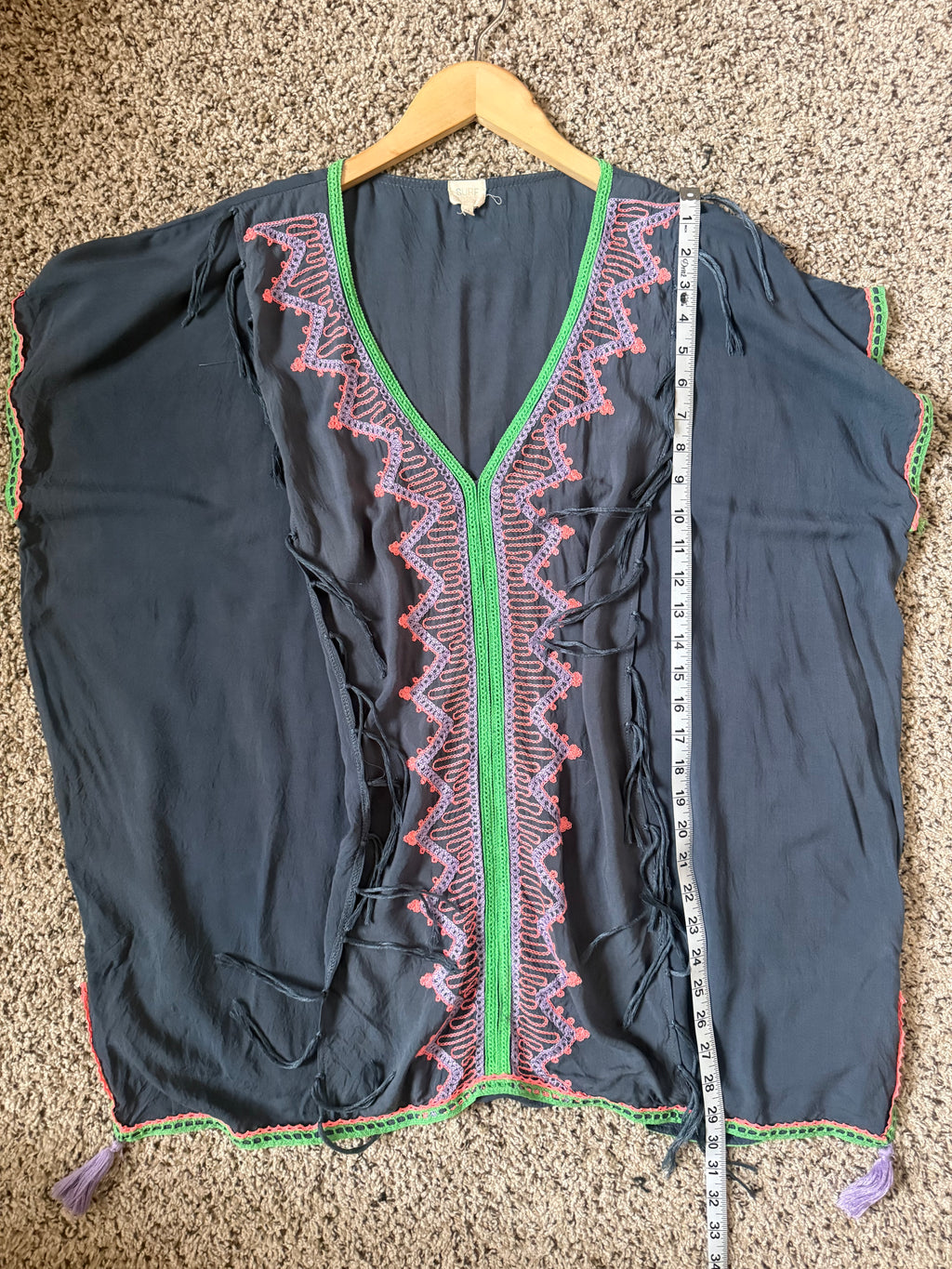 Surf Gypsy 100% Rayon M Navy Blue with Pink Purple and Green Embroidery Short Sleeve