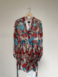 Laundry by Shelli Segal 100% Silk Size 12 Blue Coral and Beige Patterned Dress