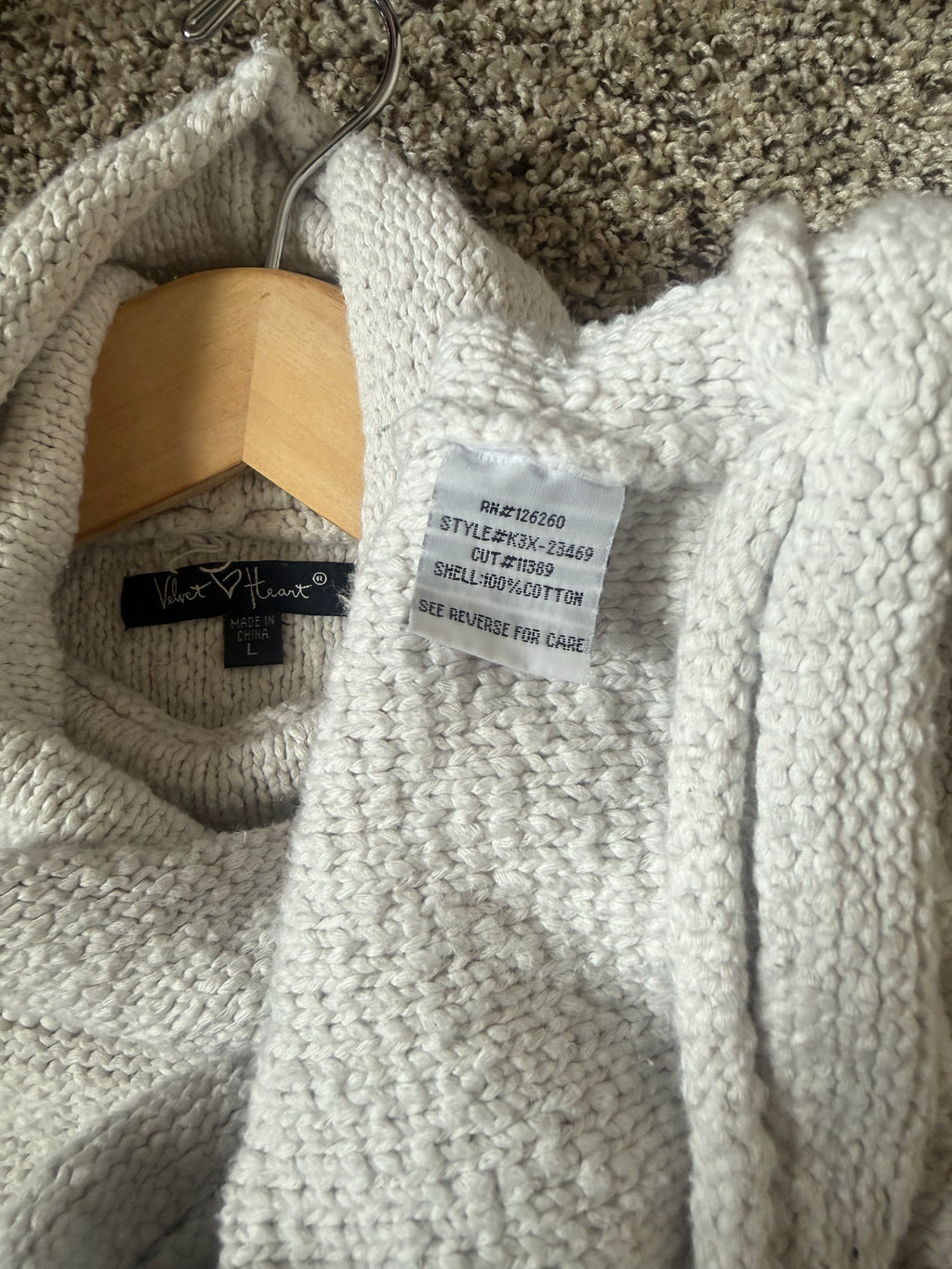 Velvet Heart 100% Cotton L Off White Turtleneck Tank Top