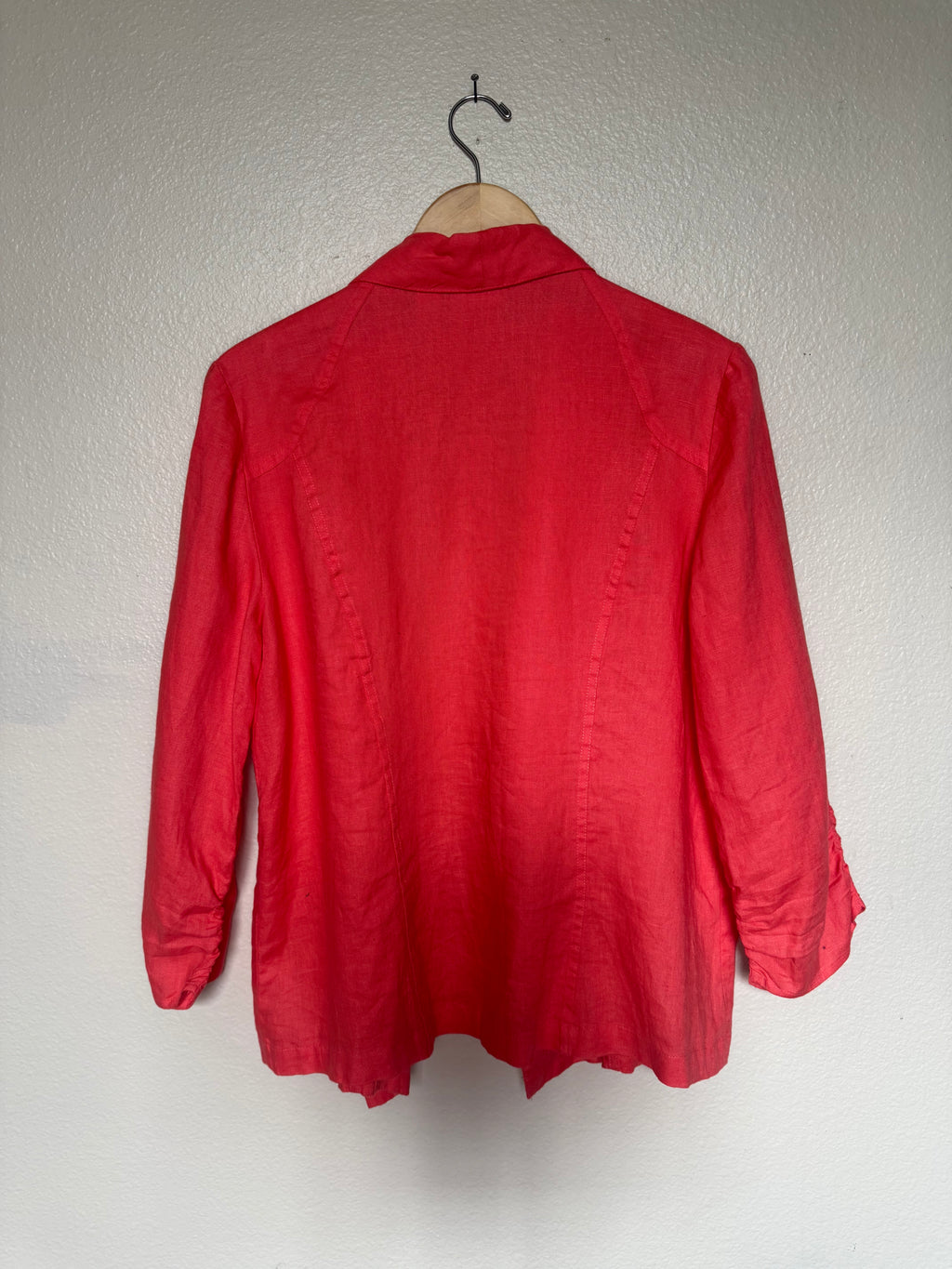 Chico's 100% Linen Size 2 (L, Size 12) Bright Coral Long Sleeve Cardigan