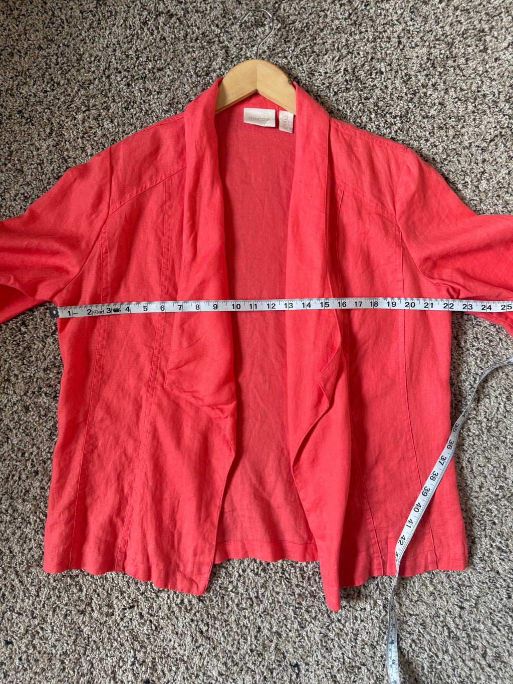 Chico's 100% Linen Size 2 (L, Size 12) Bright Coral Long Sleeve Cardigan