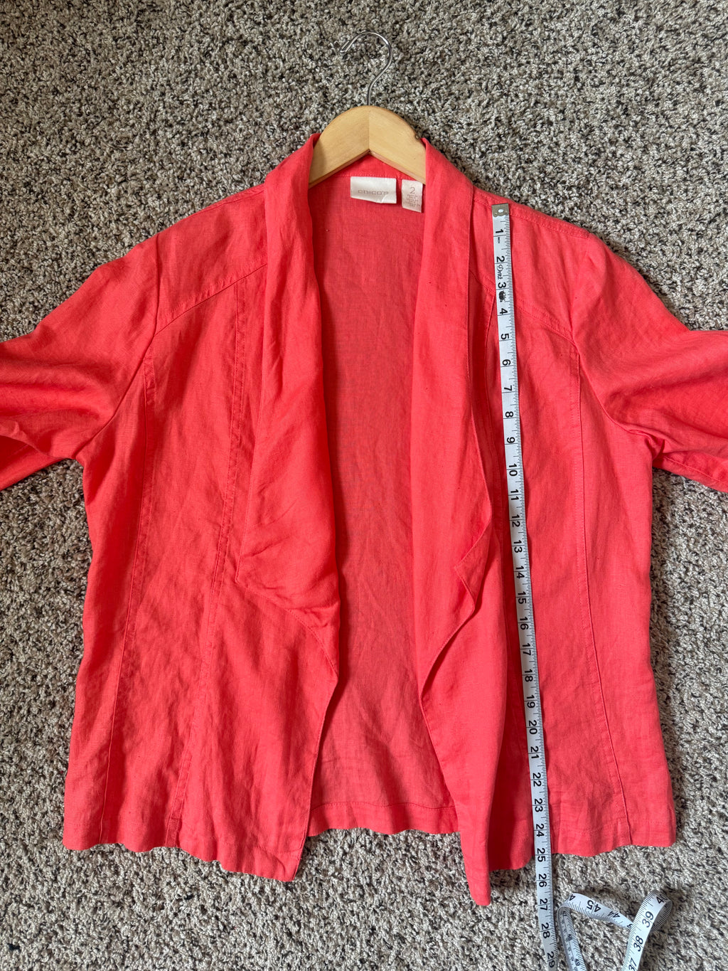 Chico's 100% Linen Size 2 (L, Size 12) Bright Coral Long Sleeve Cardigan