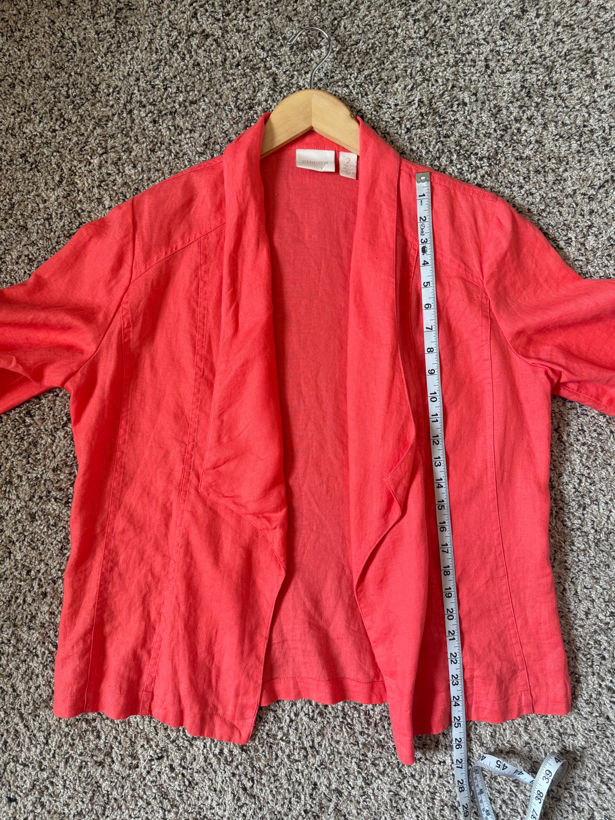 Chico's 100% Linen Size 2 (L, Size 12) Bright Coral Long Sleeve Cardigan