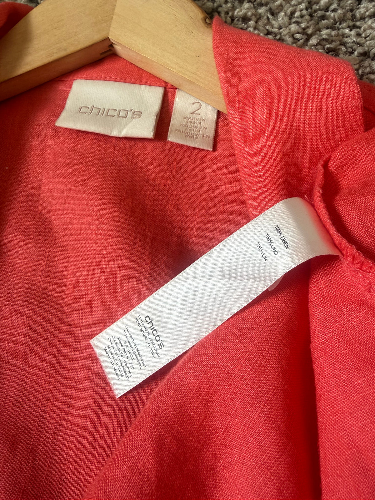 Chico's 100% Linen Size 2 (L, Size 12) Bright Coral Long Sleeve Cardigan
