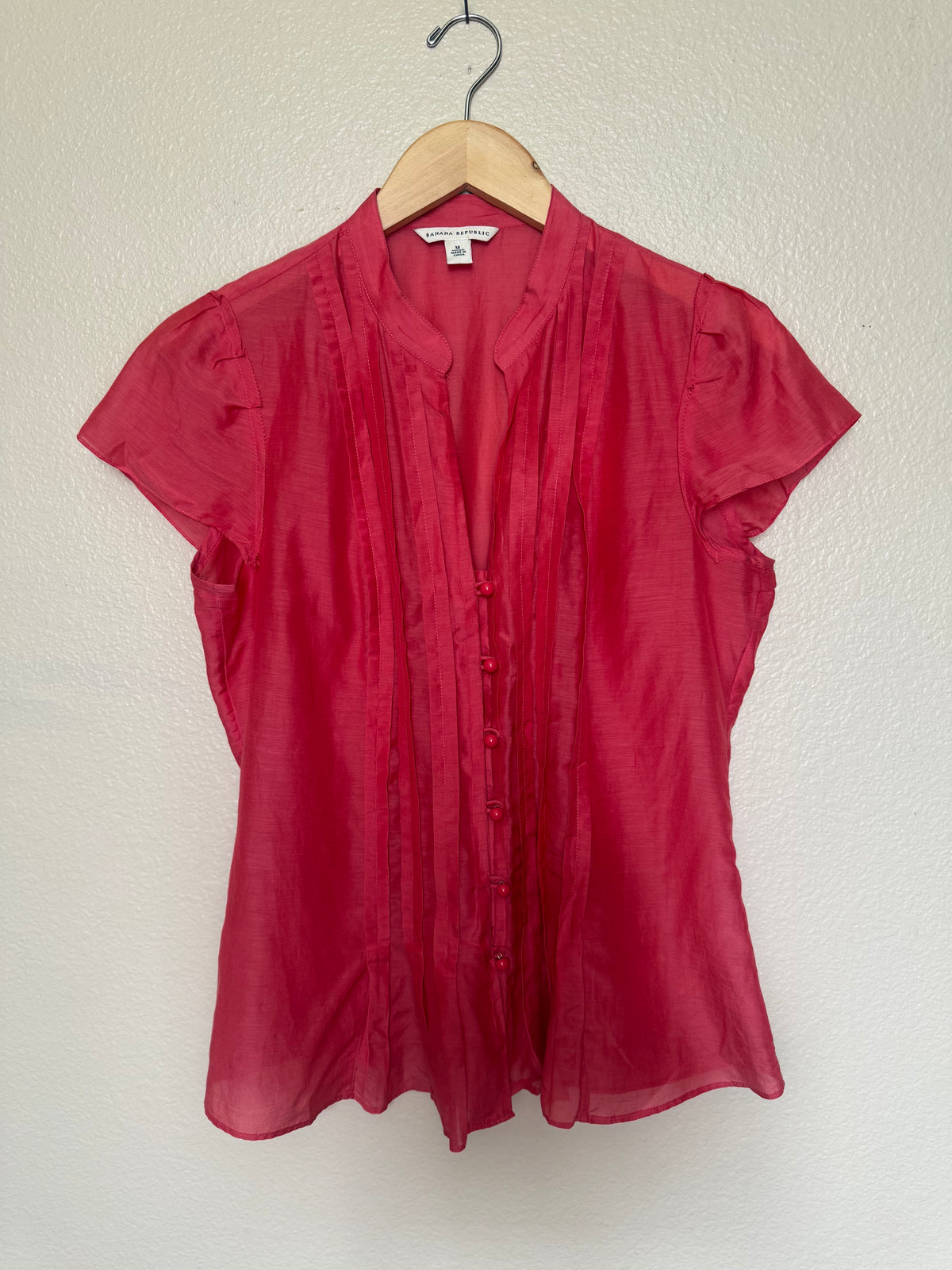Banana Republic 72% Silk 28% Cotton M Coral Short Sleeve Blouse
