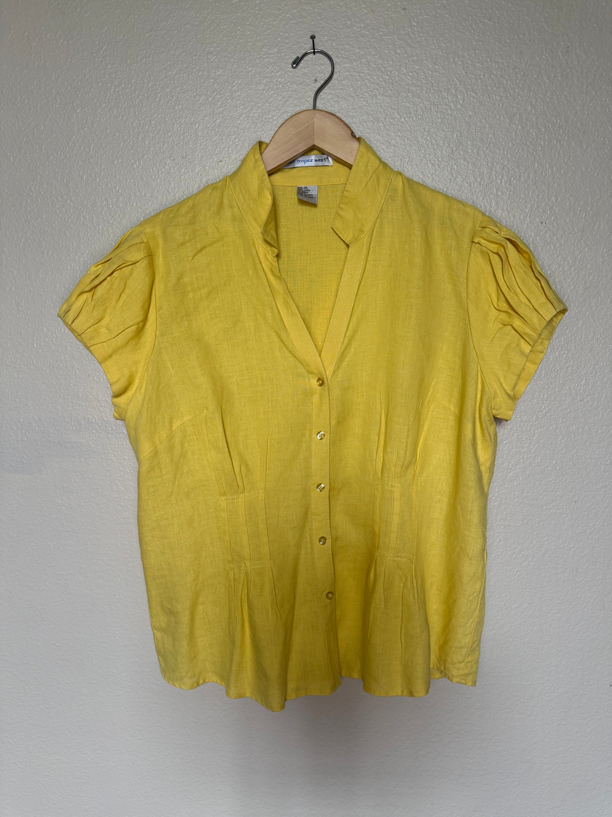 Saint Tropez West 100% Linen XL Yellow Short Sleeve Button Down