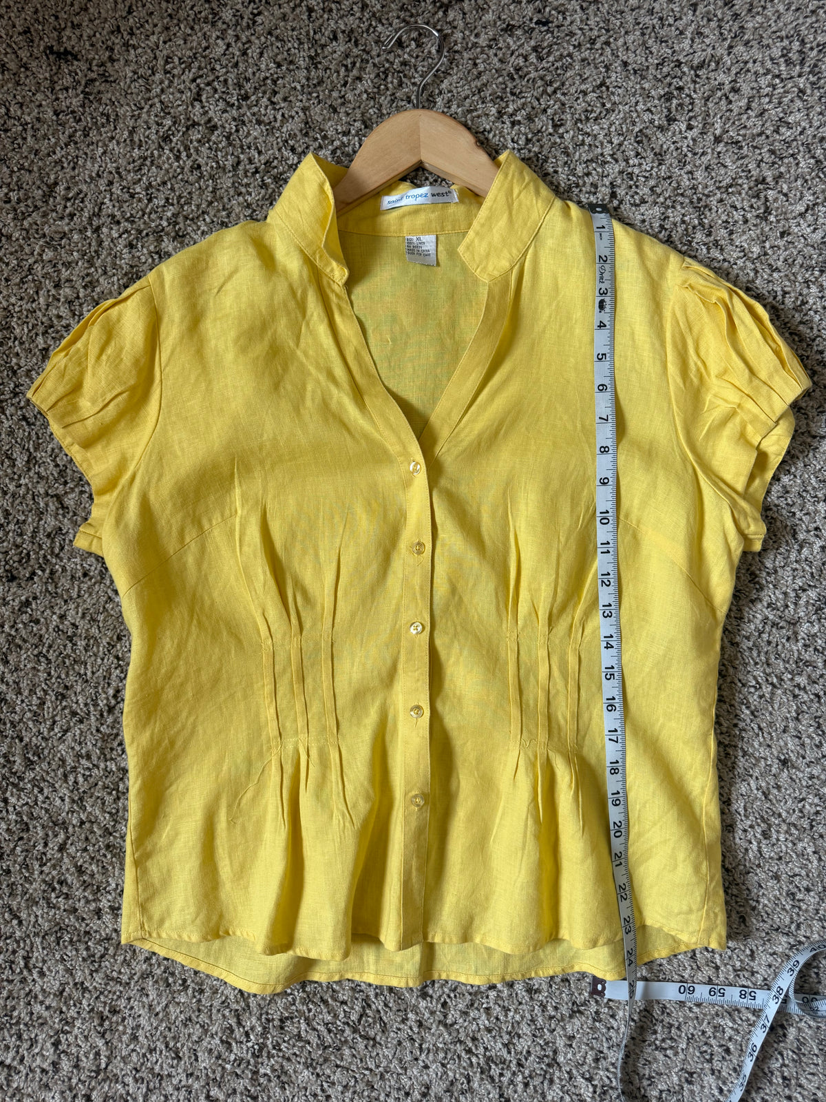 Saint Tropez West 100% Linen XL Yellow Short Sleeve Button Down