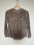 Loft 70% Cotton 30% Silk XSP Brown Black and Beige Dot Print Long Sleeve Button Down