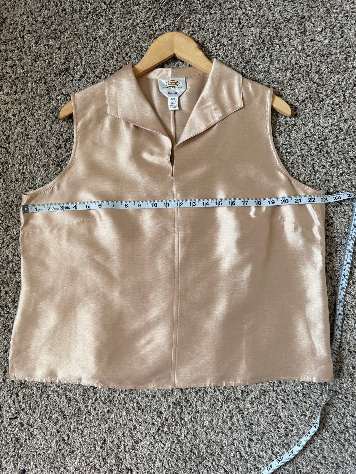 Talbots Women Petite 100% Silk Size 16W Pearly Champagne Collared Tank Top