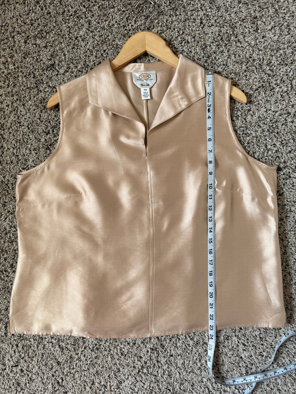 Talbots Women Petite 100% Silk Size 16W Pearly Champagne Collared Tank Top