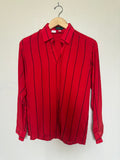 Bocci Italy 100% Pure Silk S Red With Vertical Black Stripes Long Sleeve Button Down