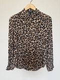 White House Black Market 100% Silk Size 4 Cheetah Print Long Sleeve Button Down