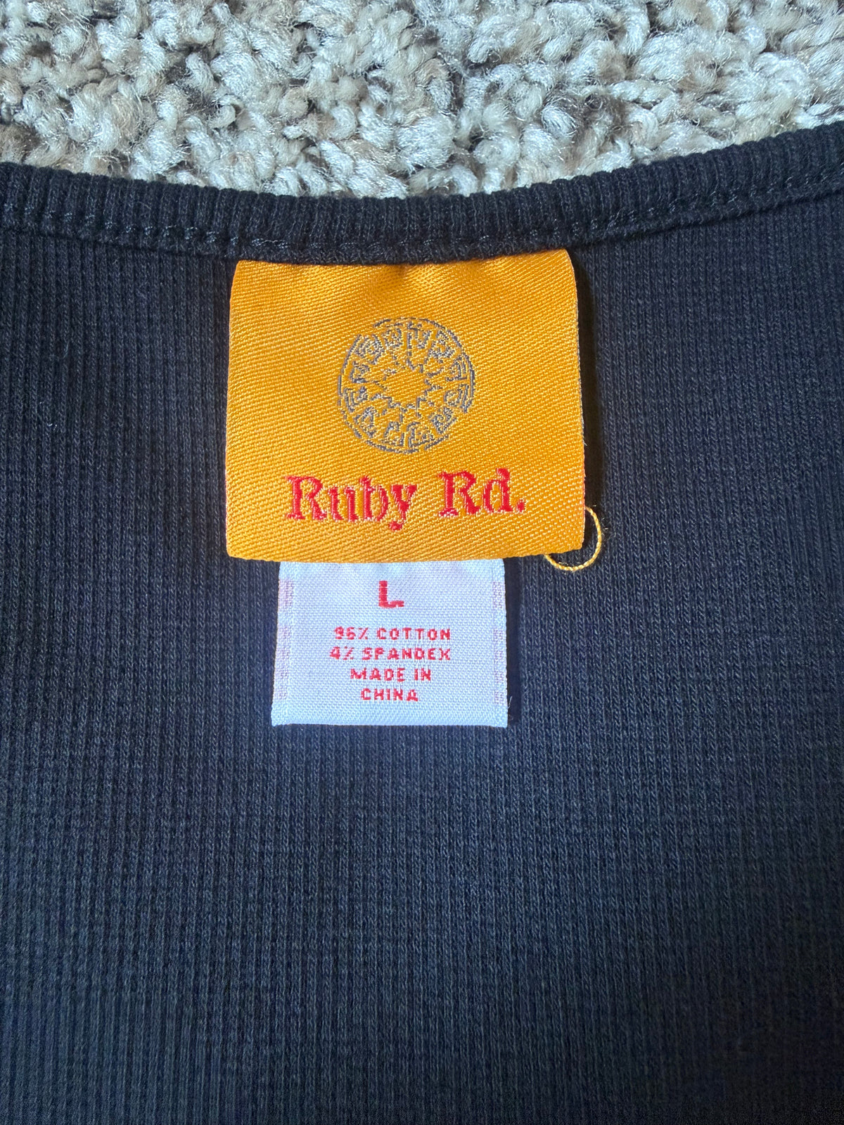 Ruby Rd. 96% Cotton 4% Spandex L Black Tank Top with 3D Black and White Cirlce Detail
